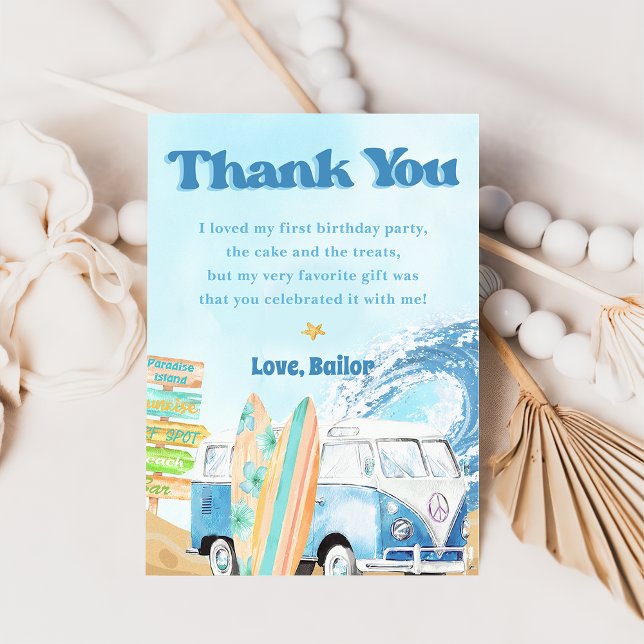 Surf Beach Birthday Party Thank You Card (Creator Uploaded)