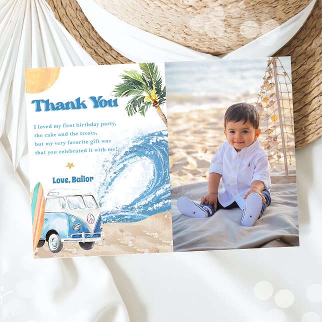 Surf Beach Birthday Party Thank You Card Photo  (Creator Uploaded)