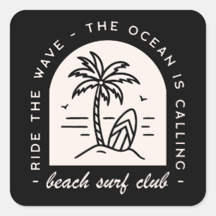 Surf beach club surfer surfing lovers squad crew square sticker