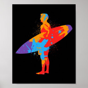 Surf Beach Colorful Surfboard Surfers Boys Men Kid Poster