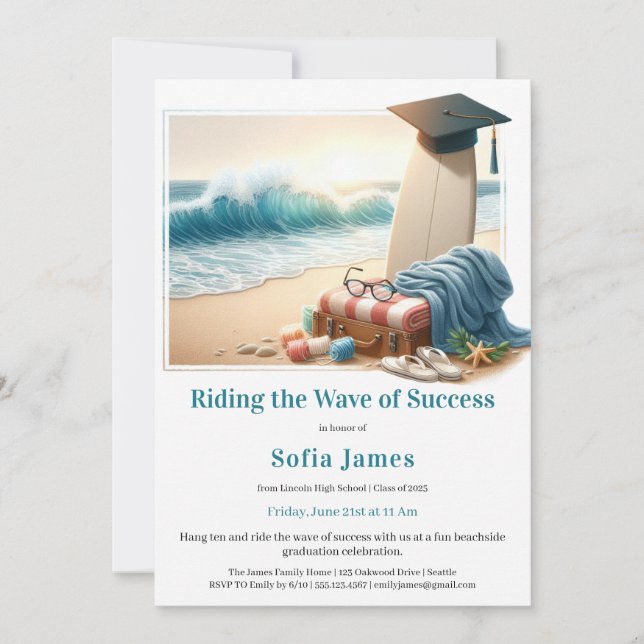 Surf Beach Graduation Party Invitation (Front)