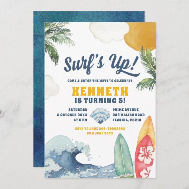 Surf Beach Summer Birthday invitation (Front/Back)