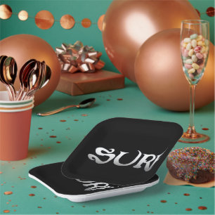 Surf black square paper plates