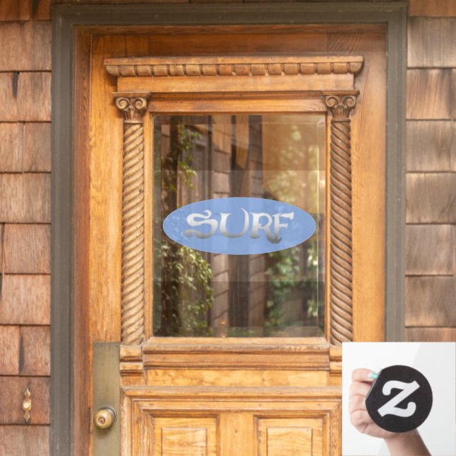 Surf blue oval see-thru window cling front stick (Home Door)