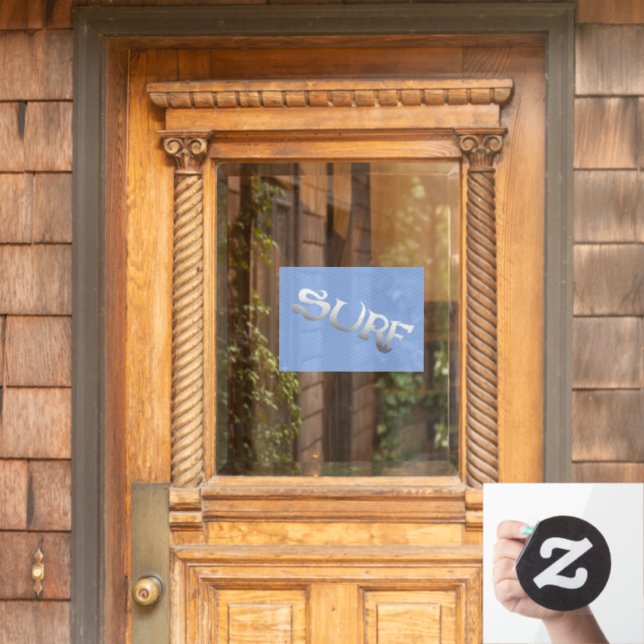 Surf blue tilted see-thru window cling front stick (Home Door)