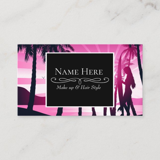 Surf board at sunrise business card (Front)