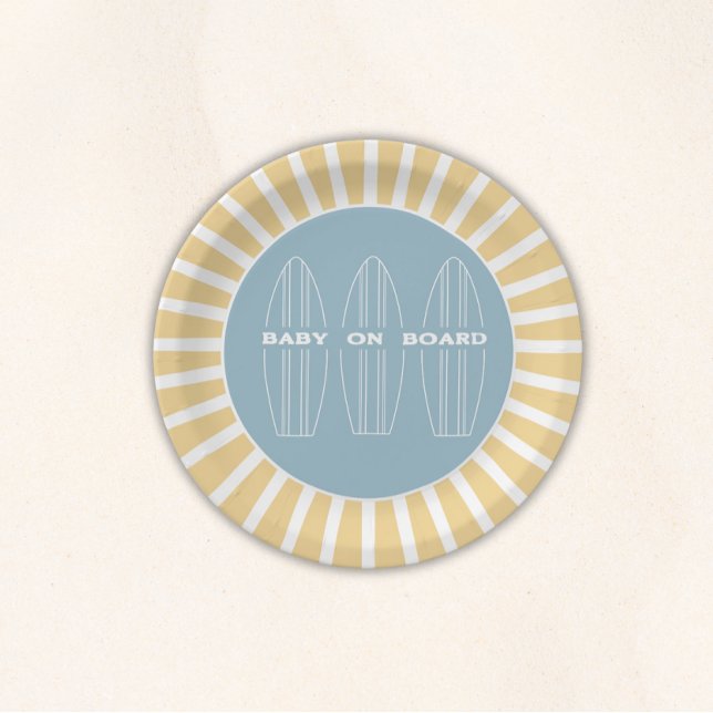 Surf Board Baby Shower - Custom Gender Neutral Paper Plate (Baby on Board Gender Neutral Shower - Disposable Plates)