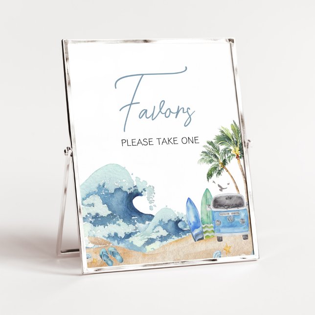 Surf Board Beach Baby Shower Favours Poster (Surfing Summer Baby Shower Favors Sign)