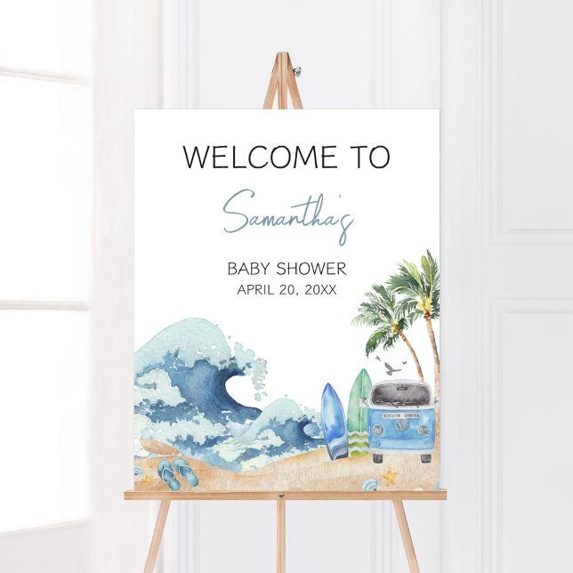 Surf Board Beach Baby Shower Welcome Poster (Surfing Summer Baby Shower Welcome Sign)