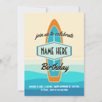 Surf board on beach birthday