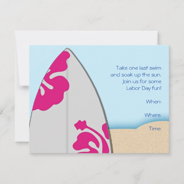 Surf Board on the Beach Party Invitation (Front)