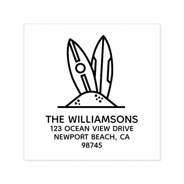 Surf Board Return Address Self-inking Stamp (Design)