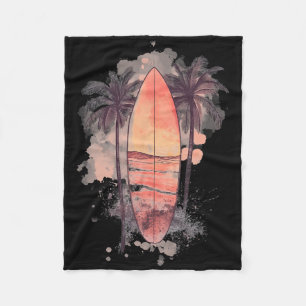 Surf Board Watercolor Surfing Beach Palm Trees Sur Fleece Blanket