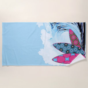 Surf boards and waves beach towel