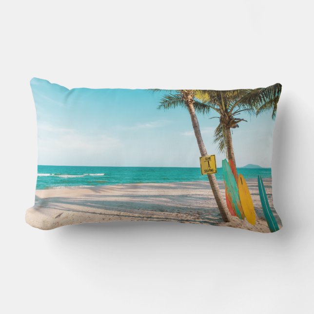 Surf boards on beach throw pillow (Front)