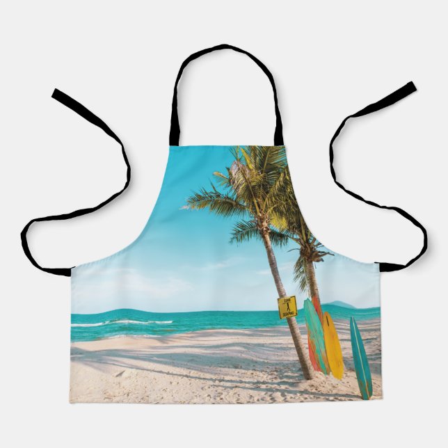 Surf boards on beach throw pillow apron (Front)