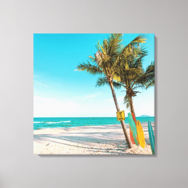 Surf boards on beach throw pillow canvas print (Front)