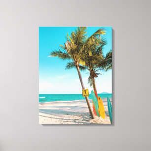Surf boards on beach throw pillow canvas print