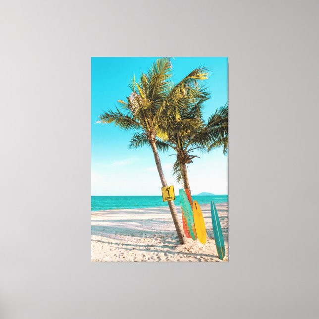 Surf boards on beach throw pillow canvas print (Front)