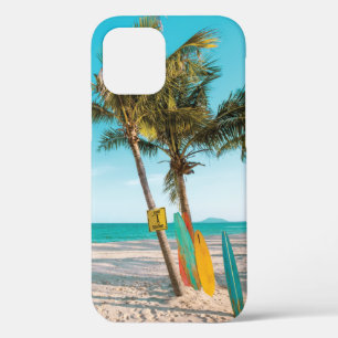 Surf boards on beach throw pillow iPhone 12 case