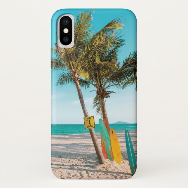 Surf boards on beach throw pillow Case-Mate iPhone case (Back)