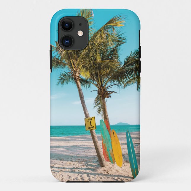 Surf boards on beach throw pillow Case-Mate iPhone case (Back)