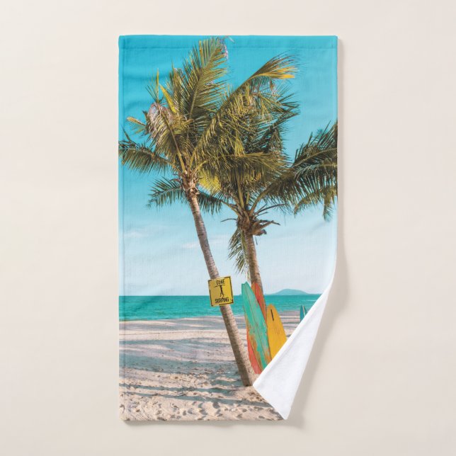 Surf boards on beach throw pillow hand towel (Hand Towel)