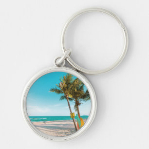 Surf boards on beach throw pillow key ring
