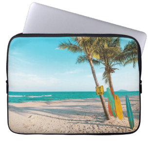 Surf boards on beach throw pillow laptop sleeve