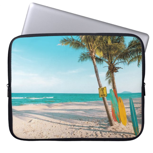 Surf boards on beach throw pillow laptop sleeve (Front)