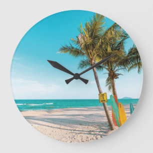 Surf boards on beach throw pillow large clock