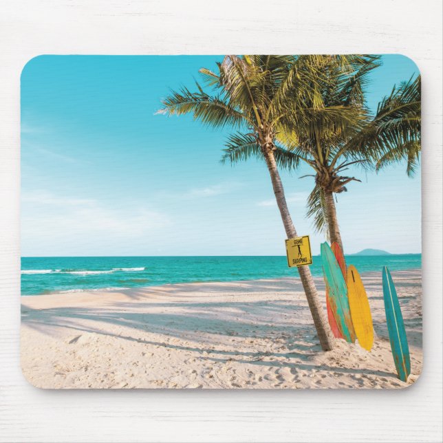 Surf boards on beach throw pillow mouse pad (Front)