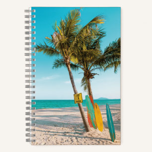 Surf boards on beach throw pillow notebook