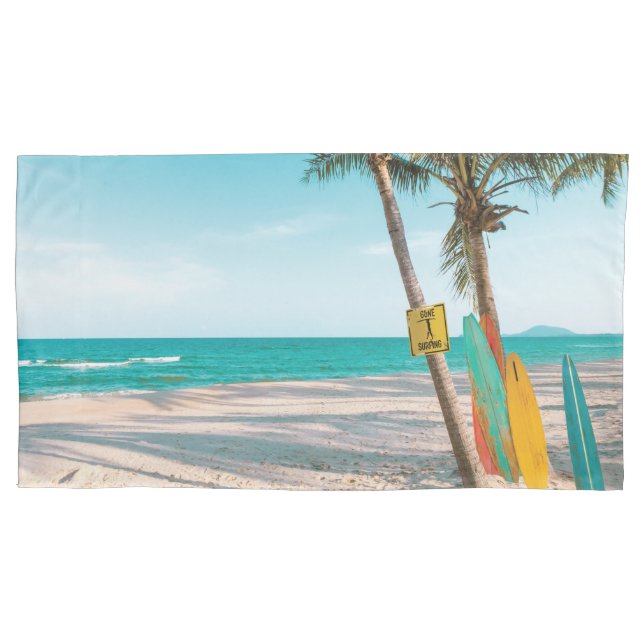 Surf boards on beach throw pillow pillowcase (Front)