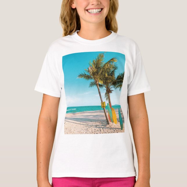 Surf boards on beach throw pillow T-Shirt (Front)