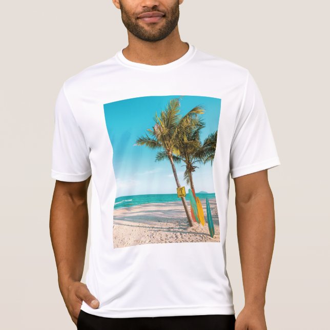 Surf boards on beach throw pillow T-Shirt (Front)