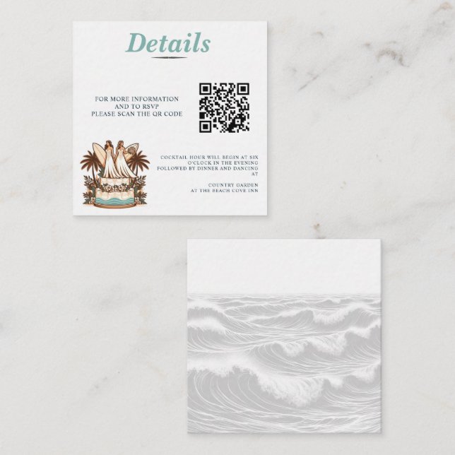 Surf Brides Wedding QR Code Enclosure Card (Front/Back)