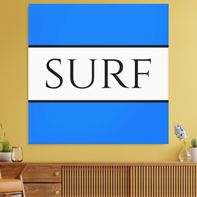 SURF Bright Nautical Blue White Summer Stripes Canvas Print (Insitu(LivingRoom))