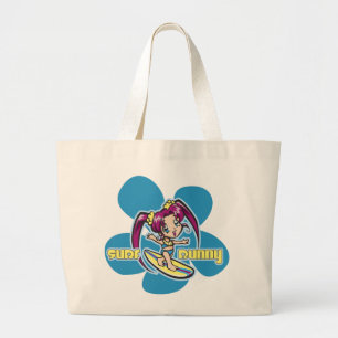 Surf Bunny Surfer Girl Cartoon Large Tote Bag
