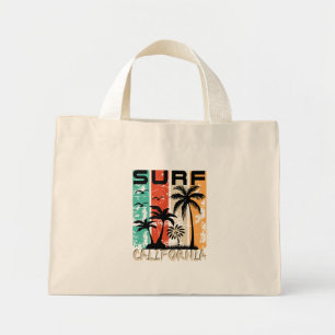 Surf California palm tree beach design  Mini Tote Bag
