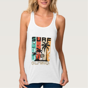 Surf California palm tree beach design  Singlet
