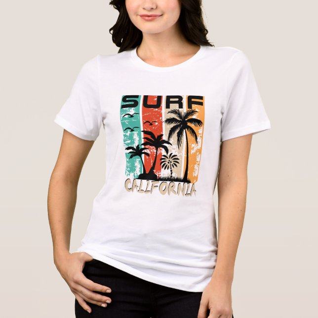 Surf California palm tree beach design  Tri-Blend Shirt (Front)