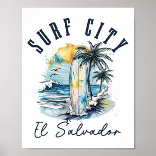 Surf City El Salvador Vintage Beach Surf Surfer Poster