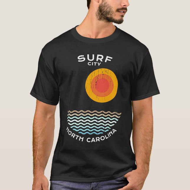 Surf City NC Summertime Vacationing Squiggly Waves T-Shirt (Front)