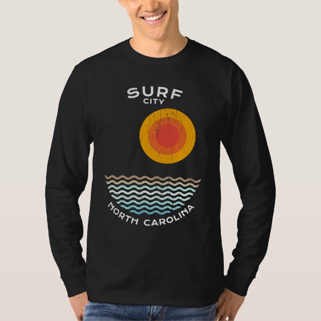 Surf City NC Summertime Vacationing Squiggly Waves T-Shirt (Front)