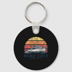 Surf City Nc Vintage Boating 70s Retro Boat Design Key Ring