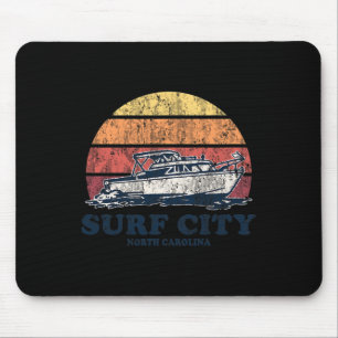 Surf City Nc Vintage Boating 70s Retro Boat Design Mouse Pad