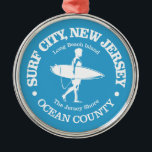 Surf City (surfer) Metal Tree Decoration<br><div class="desc">Surf City,  New Jersey.</div>