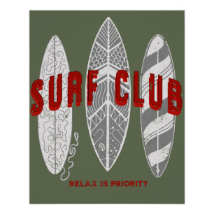Surf Club Summer Beach Vacation Funny Vintage Poster
