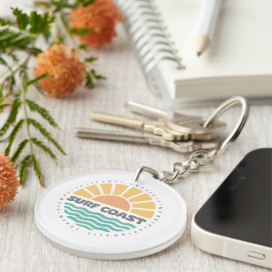Surf Coast Vintage Sunset Beach Retro Design Key Ring